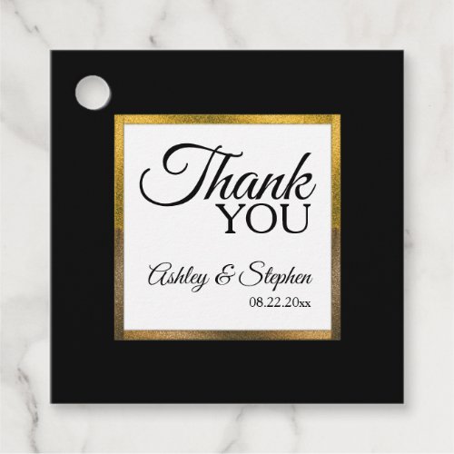 Black  Gold  White Simple Elegant Thank You Favor Tags