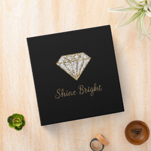 Black Gold White Sparkle Diamond 3 Ring Binder