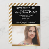 Black Gold White Stripe Graduation Save Date Photo Save The Date (Front/Back)
