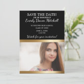Black Gold White Stripe Graduation Save Date Photo Save The Date (Standing Front)