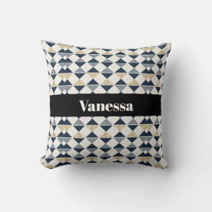 Black Gold White Stripes and Diamonds Throw Pillow