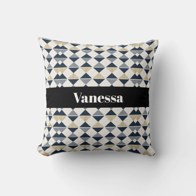Black Gold White Stripes and Diamonds Throw Pillow (Front)