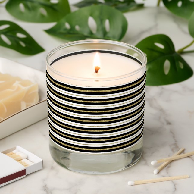Black Gold White Stripes Scented Candle (Lit)