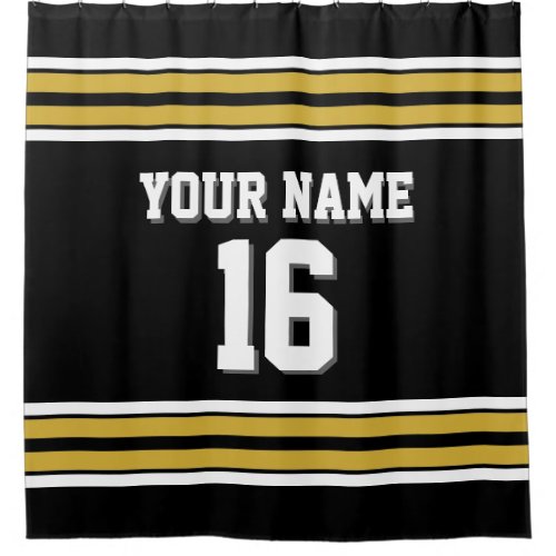 Black Gold White Stripes Sports Jersey Shower Curtain