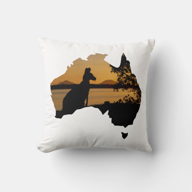 Black, Gold & White Sunset Kangaroo Tree Australia Throw Pillow (Front)