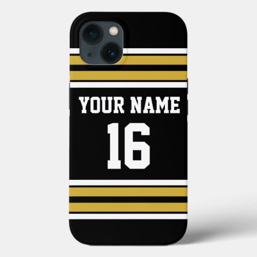 Black Gold White Team Jersey Custom Number Name iPhone 13 Case