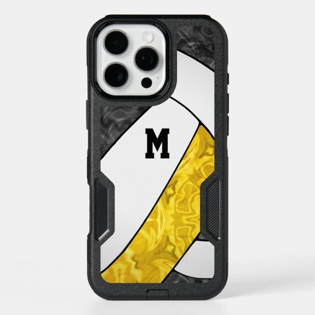 black gold white team spirit girly volleyball otterbox iPhone case (Back)