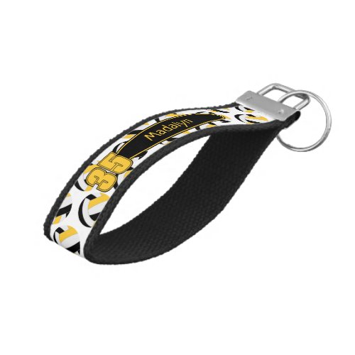black gold team colors volleyballs pattern wrist keychain 