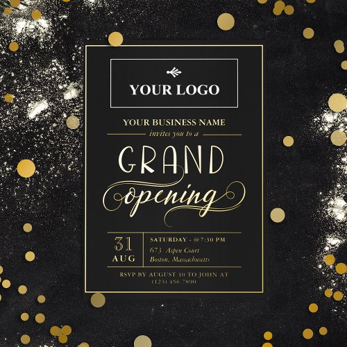 Black  Gold Wide Logo Grand Opening Foil Invitation