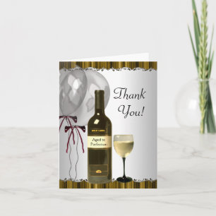 Black Gold Wine Bottle Glass Thank You Cards