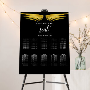 Black, Gold Wings, Find Your Seat, Seating Chart Foam Board