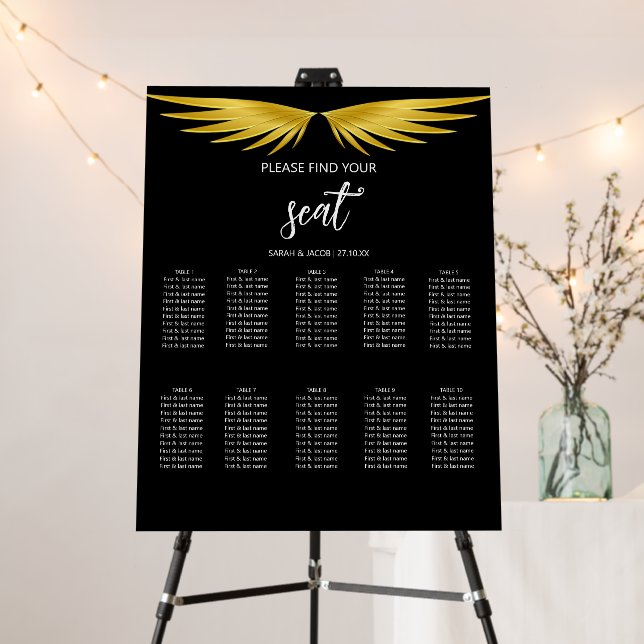 Black, Gold Wings, Find Your Seat, Seating Chart Foam Board (In Situ (Stand))