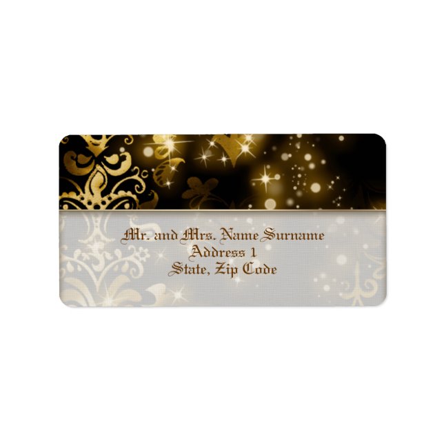 Black gold winter wedding party label (Front)