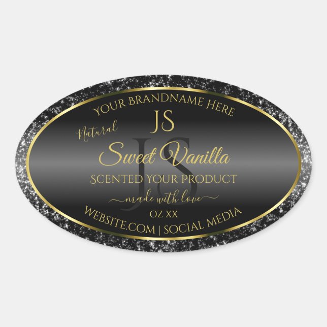 Black Gold with Glitter Initials Product Labels (Front)