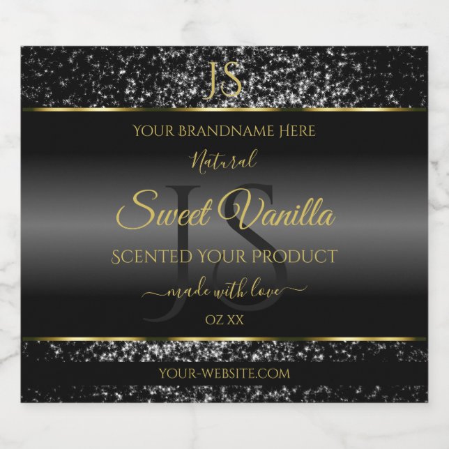 Black Gold with Glitter Initials Product Labels (Single Label)