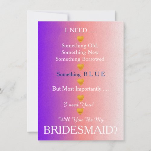 Black  Gold with Heart Will You Be my Bridesmaid  Invitation