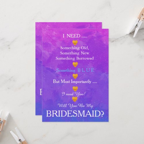 Black  Gold with Heart Will You Be my Bridesmaid Invitation