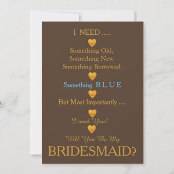 Black & Gold With Heart Will You Be My Bridesmaid  Invitation by sunbuds at Zazzle