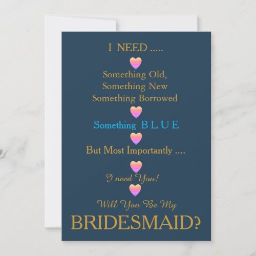 Black  Gold with Heart Will You Be my Bridesmaid Invitation