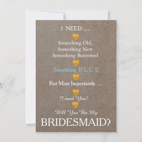 Black  Gold with Heart Will You Be my Bridesmaid Invitation