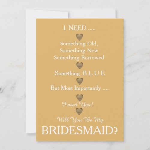 Black  Gold with Heart Will You Be my Bridesmaid Invitation