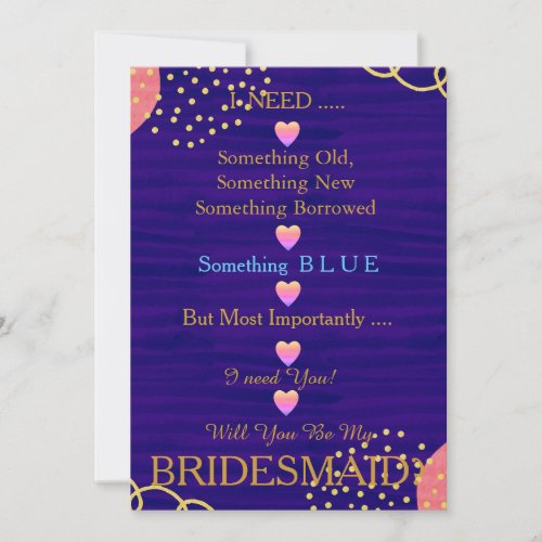 Black  Gold with Heart Will You Be my Bridesmaid  Invitation