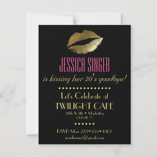 Black & Gold with Lips Contemporary Modern Elegant Invitation (Front)