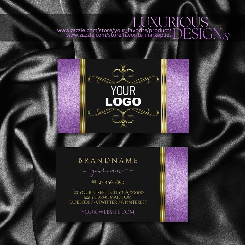 Black Gold with Purple Glitter Ornamental Add Logo Business Card