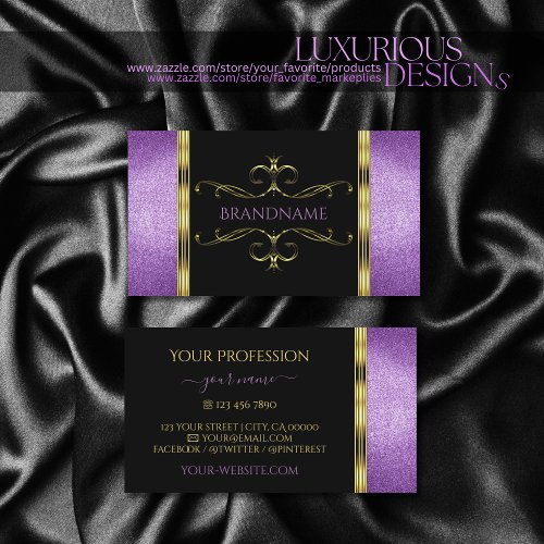 Black Gold with Purple Glitter Ornamental Ornate Business Card