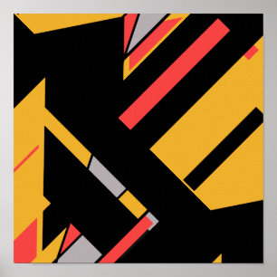 Black Gold with Red Gray MCM-like Diagonal Design Poster