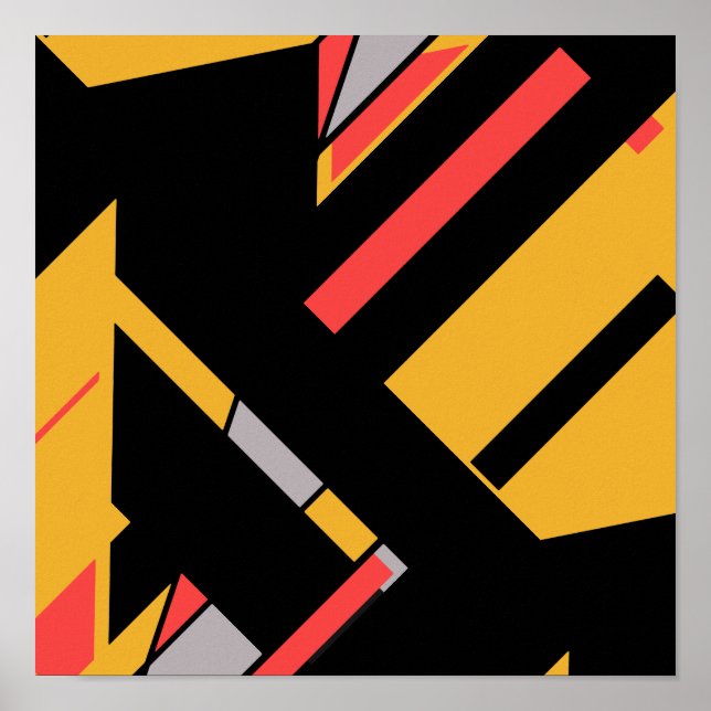 Black Gold with Red Gray MCM-like Diagonal Design Poster (Front)
