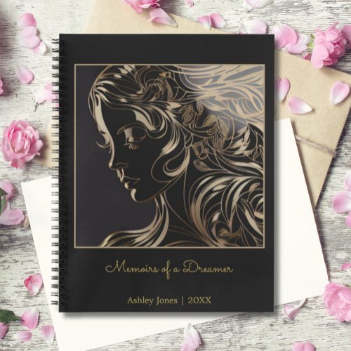 Black Gold Woman Line Art Memoirs of a Dreamer Notebook