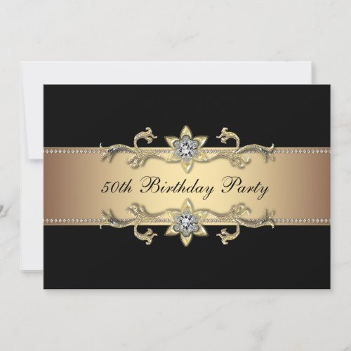 Black Gold Womans 50th Birthday Invitation
