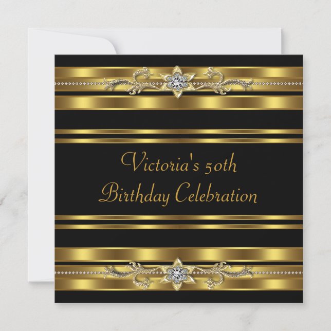 Black Gold Womans 50th Birthday Party Invitation (Front)