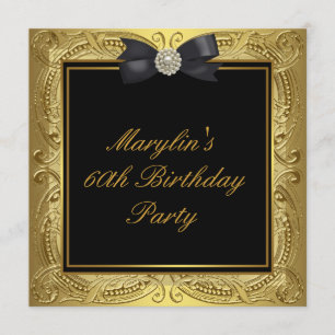 Black Gold Womans 60th Birthday Party Invitation