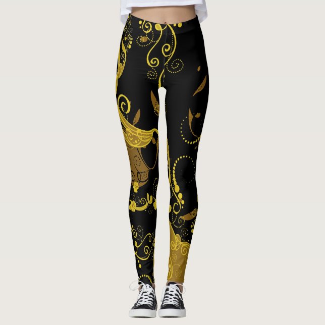 Black/Gold Women's Leggings (Front)