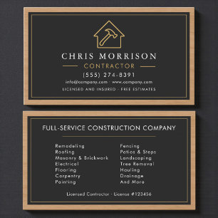 Black & Gold Wood Building Construction Business Card