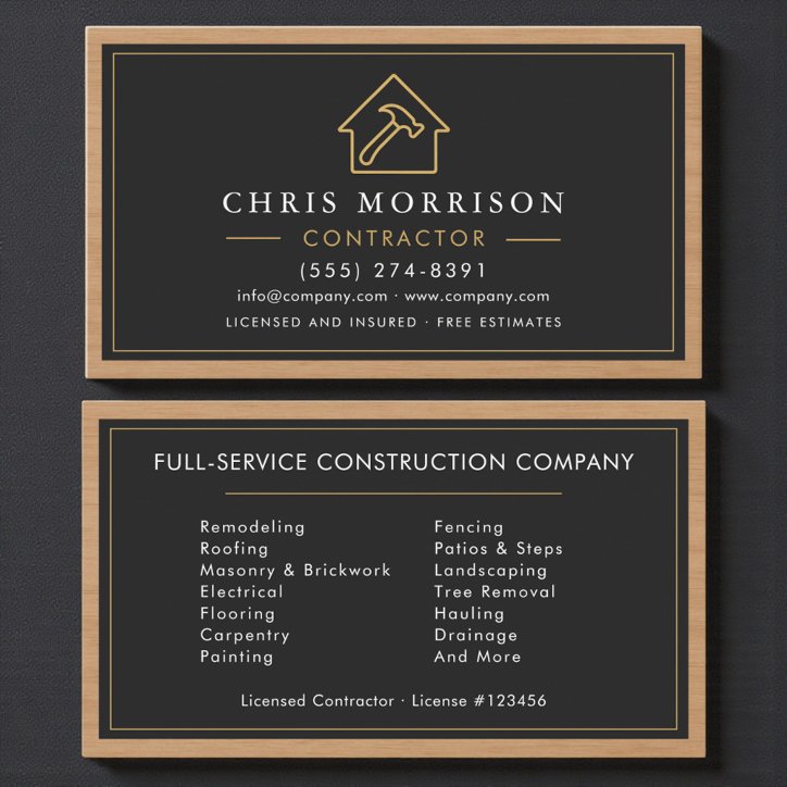 Black Gold Wood Building Construction Business Card