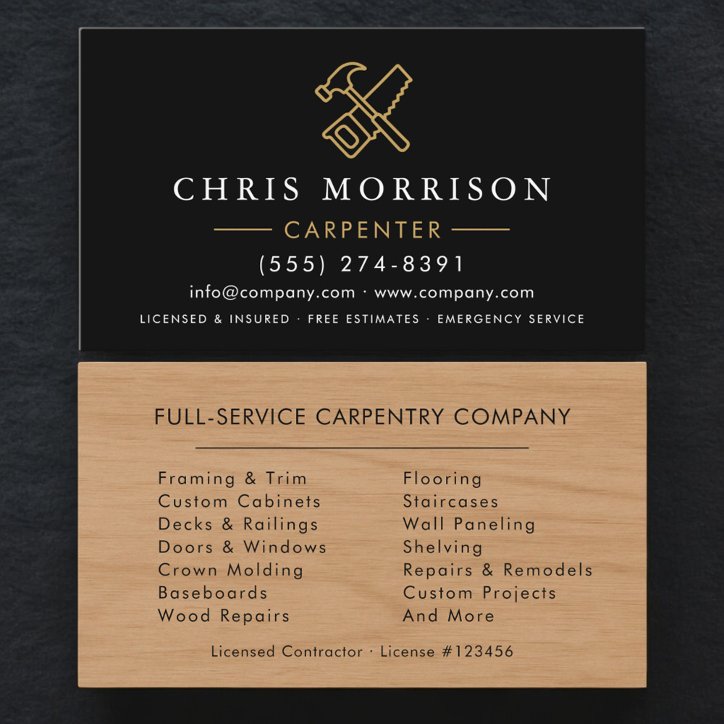 Black Gold Wood Carpenter Carpentry Business Card