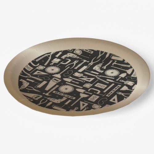 Black  Gold Workshop Tools Paper Plates