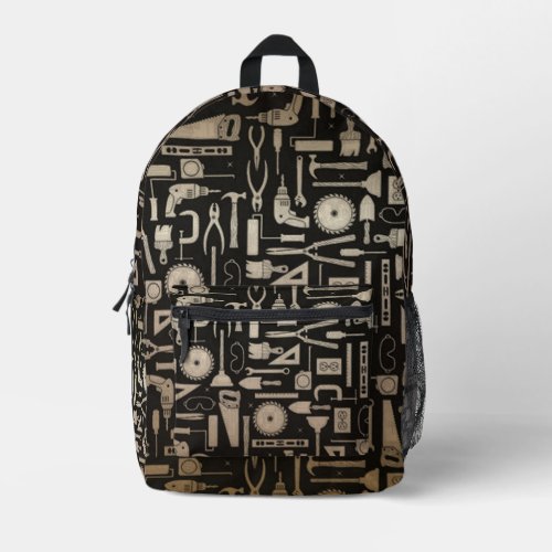 Black  Gold Workshop Tools Printed Backpack