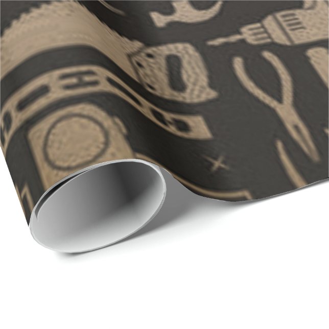 Black & Gold Workshop Tools Wrapping Paper (Roll Corner)