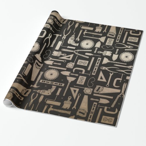Black  Gold Workshop Tools Wrapping Paper