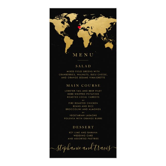 Black Gold World Map with Optional Heart Menu (Front)
