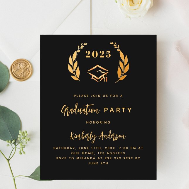 Black gold wreath 2026 Graduation Party invitation (Creator Uploaded)