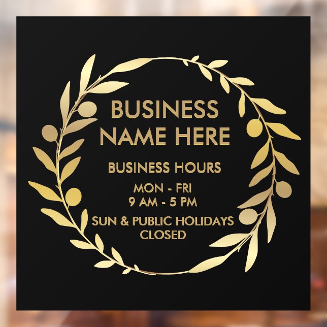 Black Gold Wreath Business Store Opening Hours Window Cling (Sheet 2)