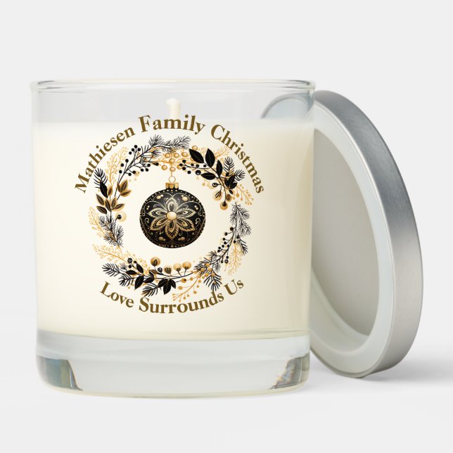Black Gold Wreath Family Christmas Scented Candle (Lid)