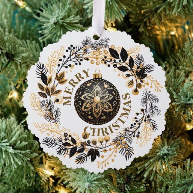 Black Gold Wreath Holiday Ornament Card (Insitu (Tree))