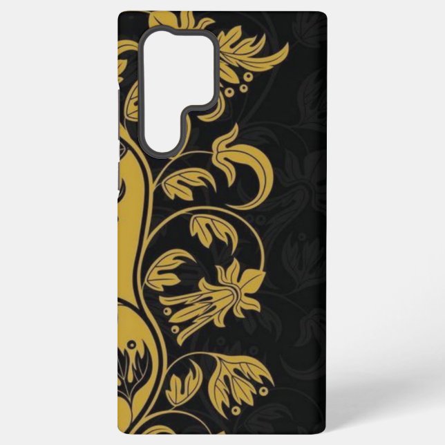 black gold yellow flowers leaves  samsung galaxy case (Back)