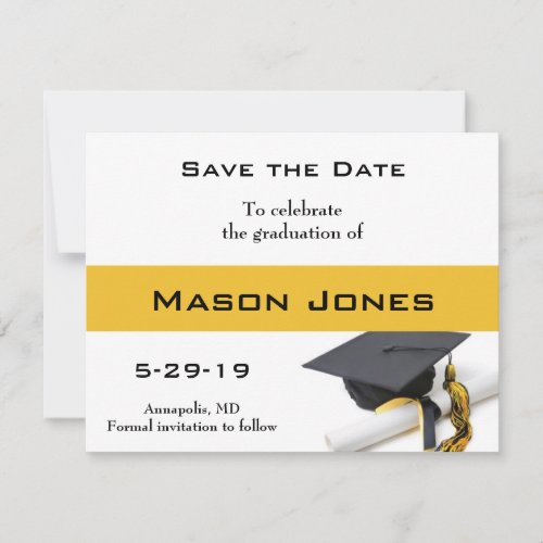 Black Gold Yellow Graduation Cap and Tassel Custom Save The Date